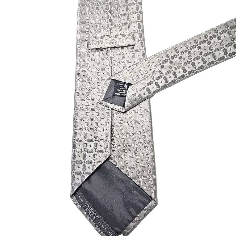 Gianfranco Ferre Tie- Mixed Fabric - Silver/Gold Spots  Made in Italy 58